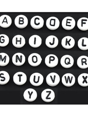 ลูกปัดอะครีลิคสีขาวสลักตัวอักษรภาษาอังกฤษสีดำ 7mm 1 เม็ด เลือกตัวอักษรก่อนค่ะ
