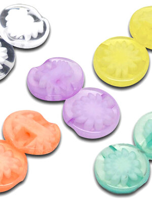 กระดุมอะครีลิคใสไส้ดอกไม้ 14 มม. 30 เม็ดคละสี