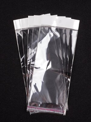 ถุงพลาสติกใส OPP(ถุงแก้ว) ฝากาว มีรูแขวนหัวมุก ขนาด 10x25 ซม.(ส่วนใช้งาน 10x19.8 ซม.) หนา 0.030 มม