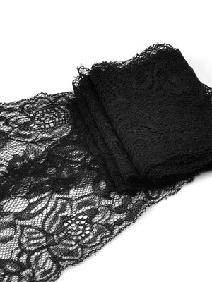 ริบบิ้นลูกไม้ผ้ายืดสีดำ กว้าง 3 3/8 นิ้ว ยาว 2 หลา