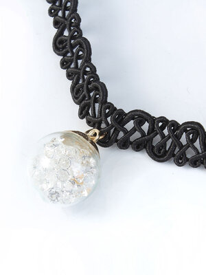 สร้อยคอ Choker แฟชั่น โพลีเอสเตอร์สีดำ จี้พลอยใส ยาว 33 ซม. 1 เส้น