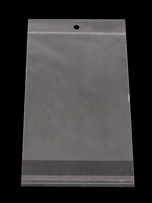 ถุงพลาสติกใส OPP(ถุงแก้ว) ฝากาว+หัวรูแขวน ขนาด 10x21.5 ซม. (ส่วนใช้งาน 10x16.5 ซม.) หนา 0.035 มม.