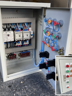 ตู้ควบคุมมอเตอร์ Start Stop สตาร์ท สต๊อป (อุปกรณ์ไฟฟ้า WALL MOUNTING CABINET (KJL), LED Pilot Lamp (PNC), Control Switch (T&B), CIRCUIT BREAKER (MITSUBISHI), CONTACTOR (MITSUBISHI), MCB (MEZEEN)