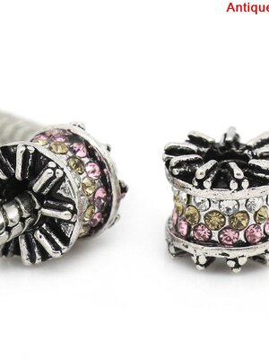 ลูกปัดยุโรปรูใหญ่เงินantiqueประดับพลอย Rhinestone ขนาด 11mm 1 เม็ด