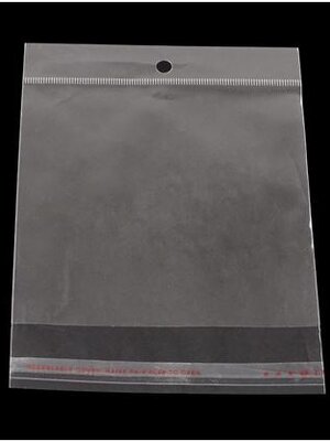 ถุงพลาสติกใส OPP(ถุงแก้ว) ฝากาว+หัวรูแขวน ขนาด 11x17.5 ซม. (ส่วนใช้งาน 11x12 ซม.) หนา 0.035 มม.