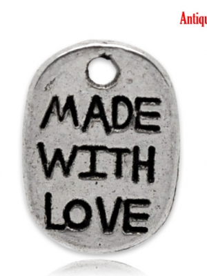 ตัวห้อยantique silver สลักคำว่า Made With Love ขนาด 11x8mm แพ็ค 50 ชิ้น
