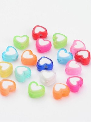 ลูกปัด อะครีลิค รูปหัวใจ ขนาด 7x8x4 มม. รู 2 มม. คละสี แพ็ค 100 ชิ้น