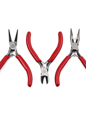 เซต 3 ชิ้น คีมตัด ดัด คีบ ขนาดประมาณ 11-12 ซม. ด้ามสีแดง จำนวน 1 เซต