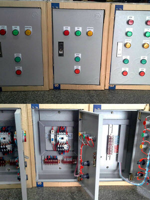 ตู้ควบคุมมอเตอร์ Start Stop สตาร์ท สต๊อป (อุปกรณ์ไฟฟ้า WALL MOUNTING CABINET (KJL), LED Pilot Lamp (PNC), Control Switch (TELEMECANIQUE) (Schneider Electric), Fuse (Ferraz Shawmut) (MERSEN), MAGNETIC CONTACTOR (MITSUBISHI)