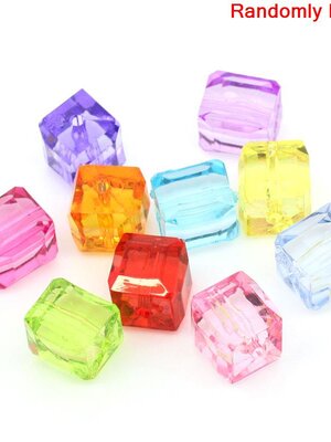 ลูกปัดอะครีลิคสี่เหลี่ยมลูกบาศก์ 12*11mm 50 เม็ดคละสี
