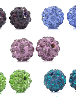 ลูกปัดบอล Polymer Clay ประดับพลอย Rhinestone ใส ขนาด 10mm แพ็ค 10 เม็ด (มี 2 สี ชมพู5 ม่วง5)