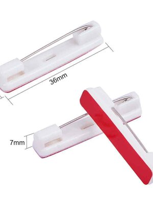 เข็มกลัดเหล็กฐานพลาสติก มีกาวด้านหลัง สีขาว