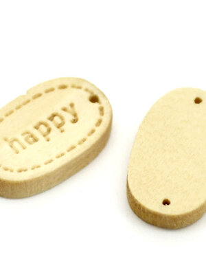 ตัวต่อ connector ไม้วงรีทำเครื่องประดับ สลัก happy 17x11mm แพ็ค 50 อัน