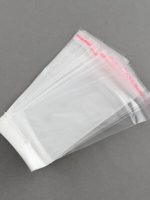 ถุงพลาสติกใส OPP(ถุงแก้ว) ฝากาว มีรูแขวน ขนาด 6x14 ซม.(ส่วนใช้งาน 6x9 ซม.) หนา 0.030 มม แพ็ค 100 ใบ