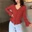 เสื้อครอปลายจุด แขนยาว รูดอก