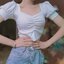 เสื้อครอปเด้งแขนสั้น คอยู ผ้าร่องยืด
