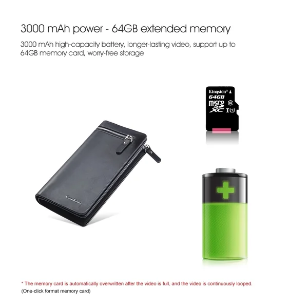กล้องกระเป๋าตัง พร้อมรีโมท รุ่น G101 ความละเอียดวีดิโอ Full HD 1,920 x 1,080 Pixels มีระบบตรวจจับการเคลื่อนไหวหน้ากล้องแล้วถ่ายวีดิโออัตโนมัติ ความจุแบตสูงถึง 3,000 mA รองรับ Micro SD Card สูงสุด 64 GB image 5