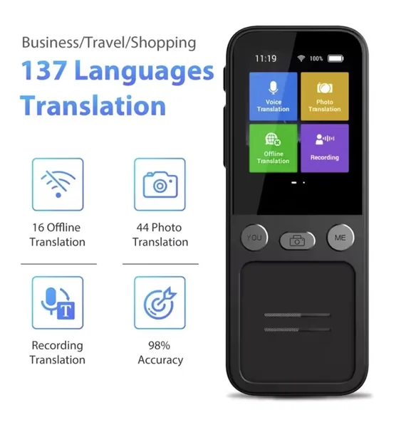 เครื่องแปลภาษา T16 AI แบบเสียงเรียลไทม์ มีขนาดหน้าจอ 2.5 นิ้ว รองรับเมนูภาษาไทย รองรับ WiFi แปล Online 138 ภาษา Offline 16 ภาษา แปลด้วยกล้อง ระบบ WIFI โปรแกรม แปลงค่าเงิน ฝึกภาษา รองรับหูฟังแบบสาย-บลูธูท บอดี้พลาสติก ABS รับประกันศูนย์ไทย 1 ปี image 2 เครื่องแปลภาษา T16 AI แบบเสียงเรียลไทม์ มีขนาดหน้าจอ 2.5 นิ้ว รองรับเมนูภาษาไทย รองรับ WiFi แปล Online 138 ภาษา Offline 16 ภาษา แปลด้วยกล้อง ระบบ WIFI โปรแกรม แปลงค่าเงิน ฝึกภาษา รองรับหูฟังแบบสาย-บลูธูท บอดี้พลาสติก ABS รับประกันศูนย์ไทย 1 ปี image 2