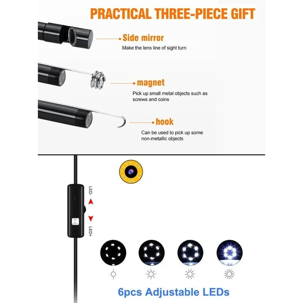 กล้องงู ( กล้องส่องท่อ) 3in1 ใช้ได้ทั้งหัว TYPE C, USB และ Micro USB ความละเอียดวีดิโอ 640 x 480 Pixels ระดับกันน้ำ IP67 เส้นผ่านศูนย์กลางเลนส์ 5.5 มิลลิเมตร สายยาว 5 เมตร ใช้สำหรับส่องในที่แคบเช่น เครื่องจักร, เครื่องยนต์และท่อต่างๆ image 2 กล้องงู ( กล้องส่องท่อ) 3in1 ใช้ได้ทั้งหัว TYPE C, USB และ Micro USB ความละเอียดวีดิโอ 640 x 480 Pixels ระดับกันน้ำ IP67 เส้นผ่านศูนย์กลางเลนส์ 5.5 มิลลิเมตร สายยาว 5 เมตร ใช้สำหรับส่องในที่แคบเช่น เครื่องจักร, เครื่องยนต์และท่อต่างๆ image 2