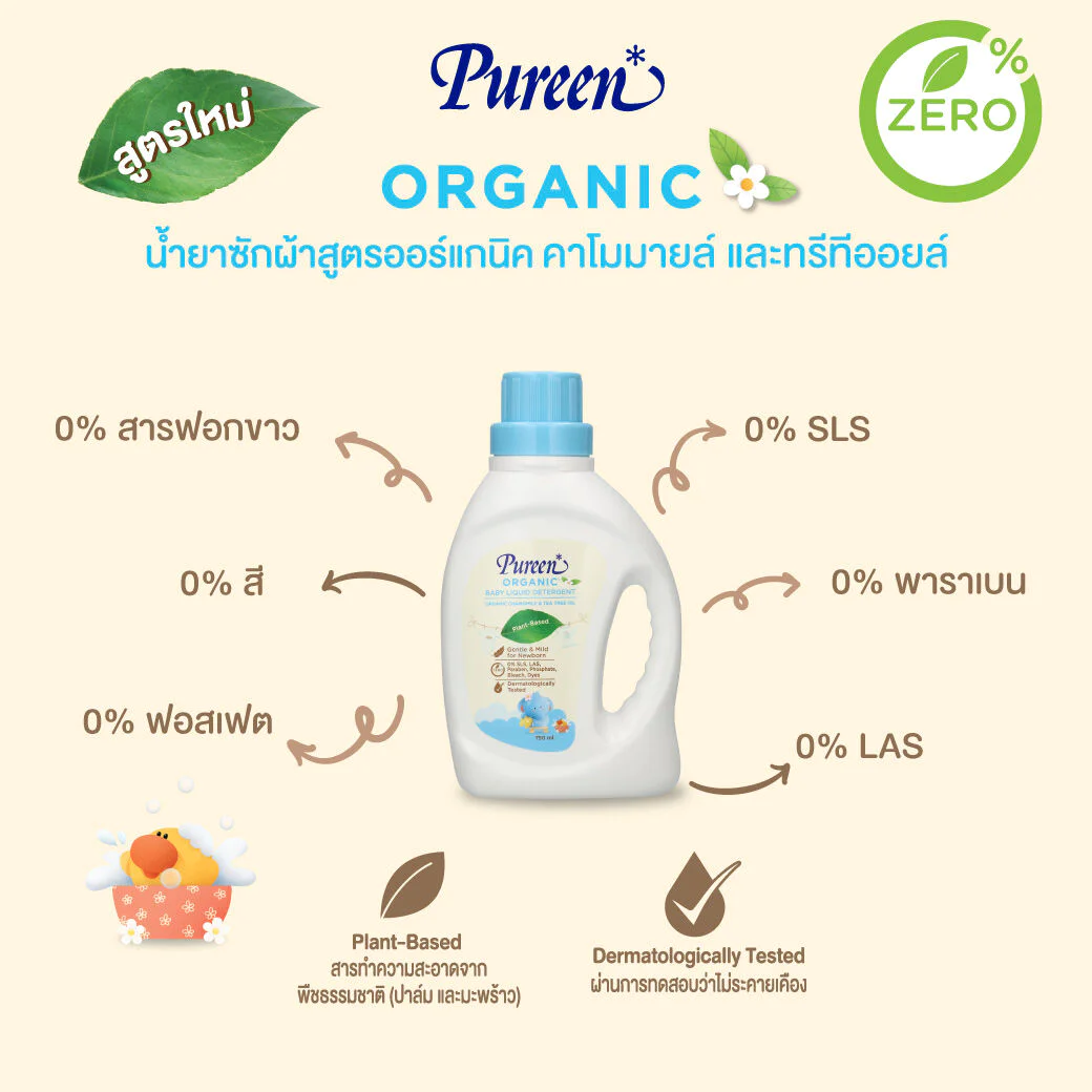 Pureen Organic เพียวรีน น้ำยาซักผ้า สูตรออร์แกนิค ขวด 750 ml