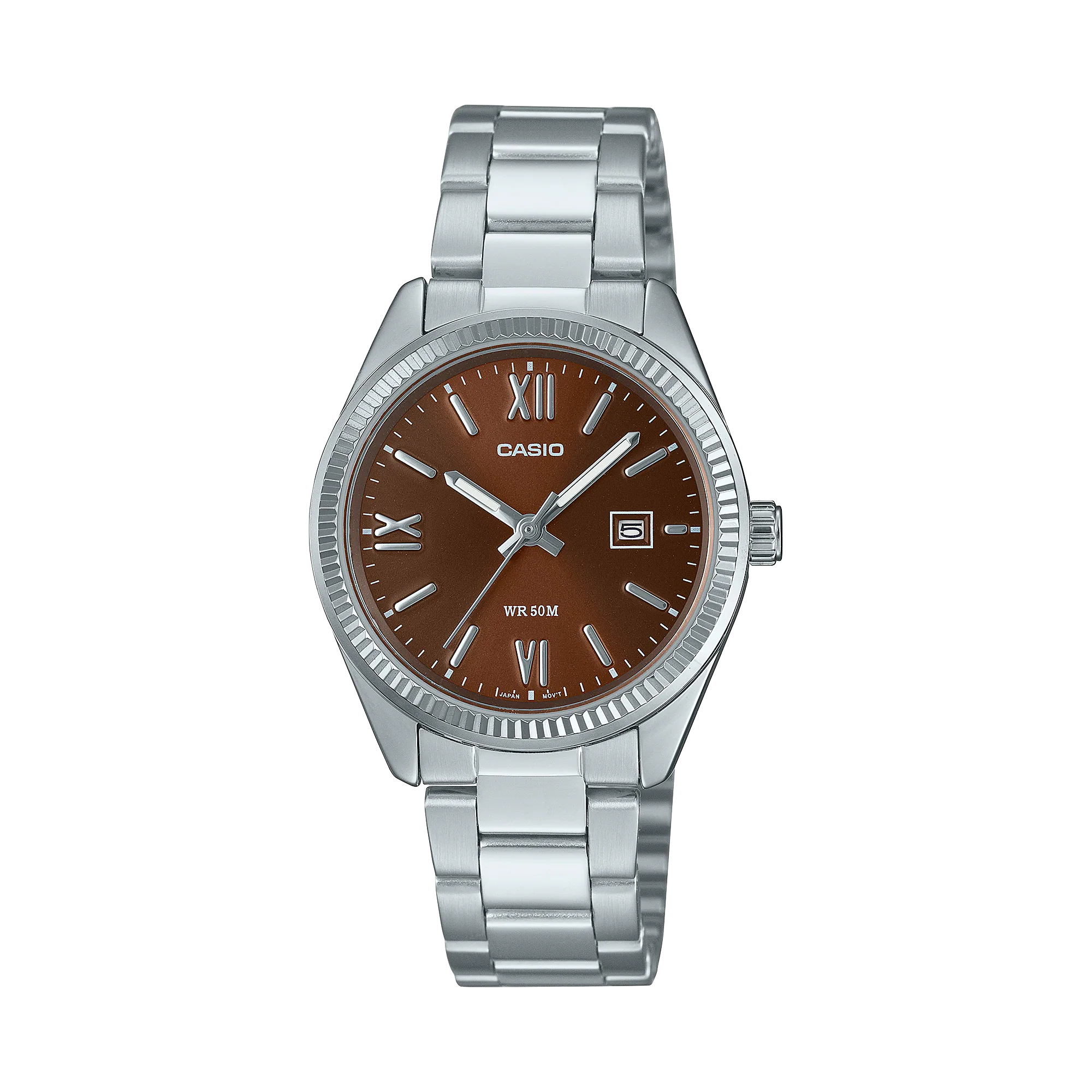 CASIO Standard รุ่น LTP-1302DD-5AVDF จอสีช็อคโกแลต chacolate น้ำตาลเข้ม สาย สีเงิน สายสแตนเลส สินค้าใหม่ ของแท้ รับประกันศูนย์ CMG