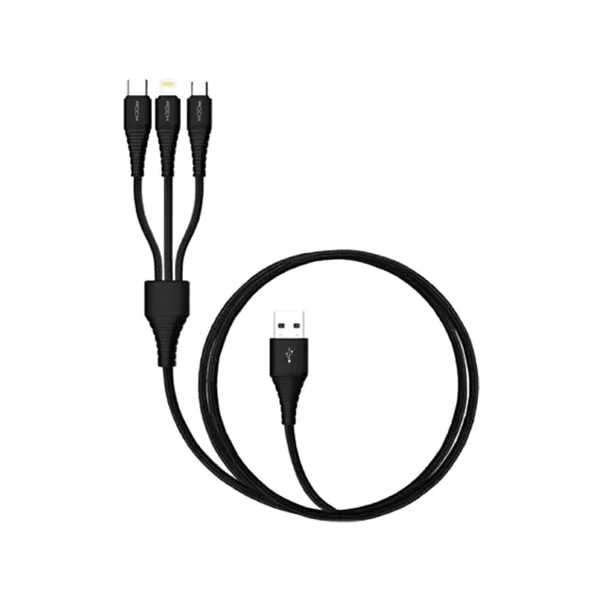 Rock Space Hi-Tensile 3 in 1 Charging Cable W/Version A (Black) 1200mm. สินค้ารับประกัน 1 ปี