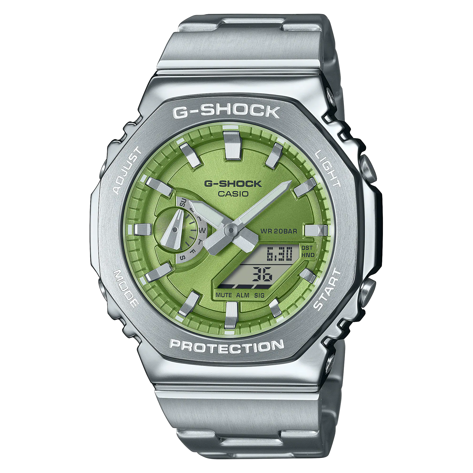 CASIO G-SHOCK รุ่น GM-2110D-3ADR จอสีเขียว กรอบ สาย สแตนเลส สินค้าใหม่ ของเเท้ รับประกันศูนย์ CMG
