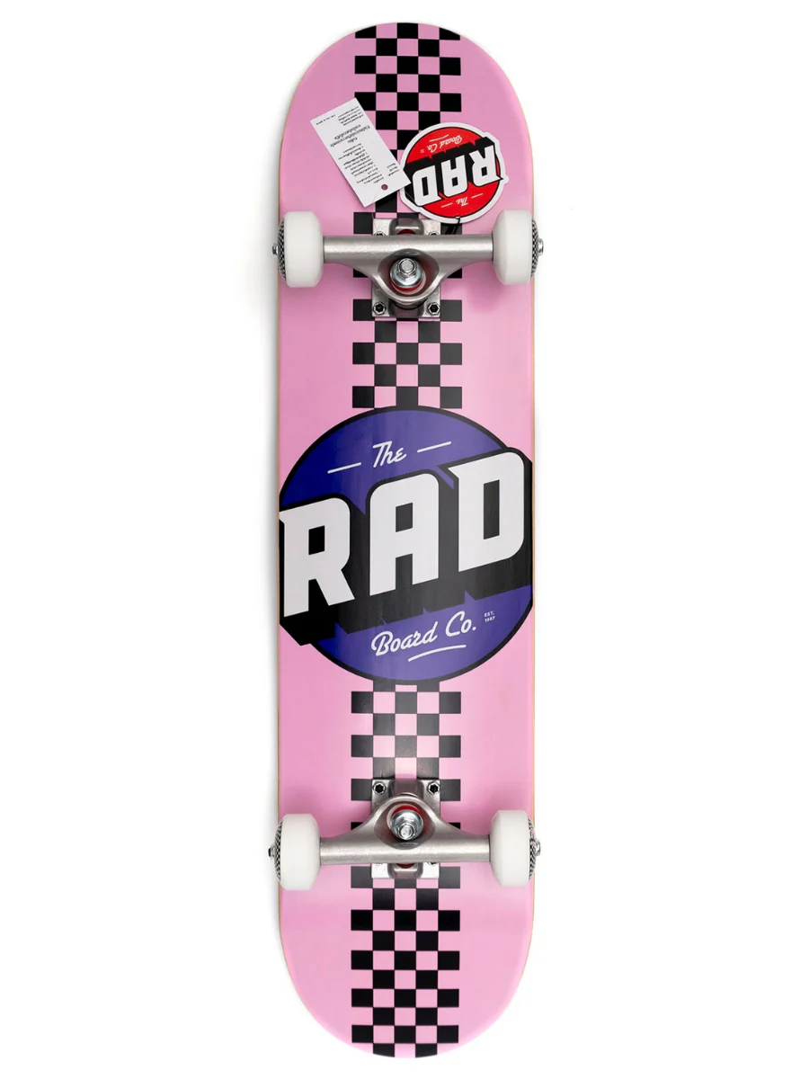 RAD Checker Stripe Progressive Compleet Skateboard Pink/Black 7.75"